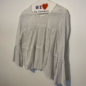 Madewell tiered gauzy white with stripes peasant top, size large